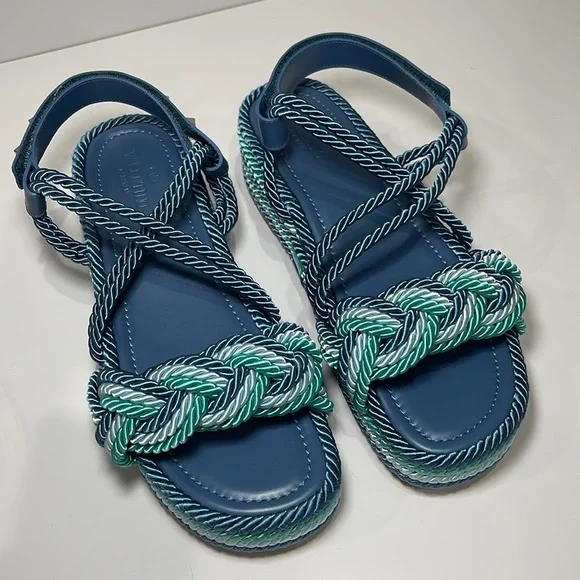 Valentino Rockstud Torchon Ankle-Strap Espadrille Wedge Sandals 41 - Picture 3 of 8